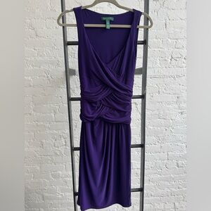 New, Lauren Ralph Lauren Wrap Illusion Purple Sleeveless Dress, Size 2